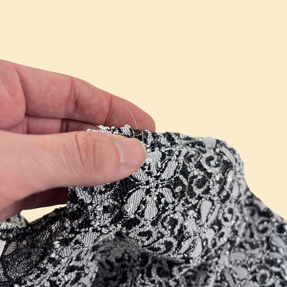 Vintage 70s/80s M lace floral blouse by Jostar, black & white sheer crew-neck - Picture 6 of 9